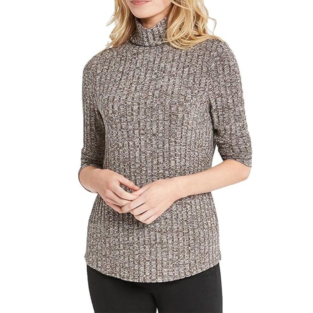 NIC+ZOE Champion Turtleneck Dark Truffle Knit Ribbed Sweater Top Women's Size XS
